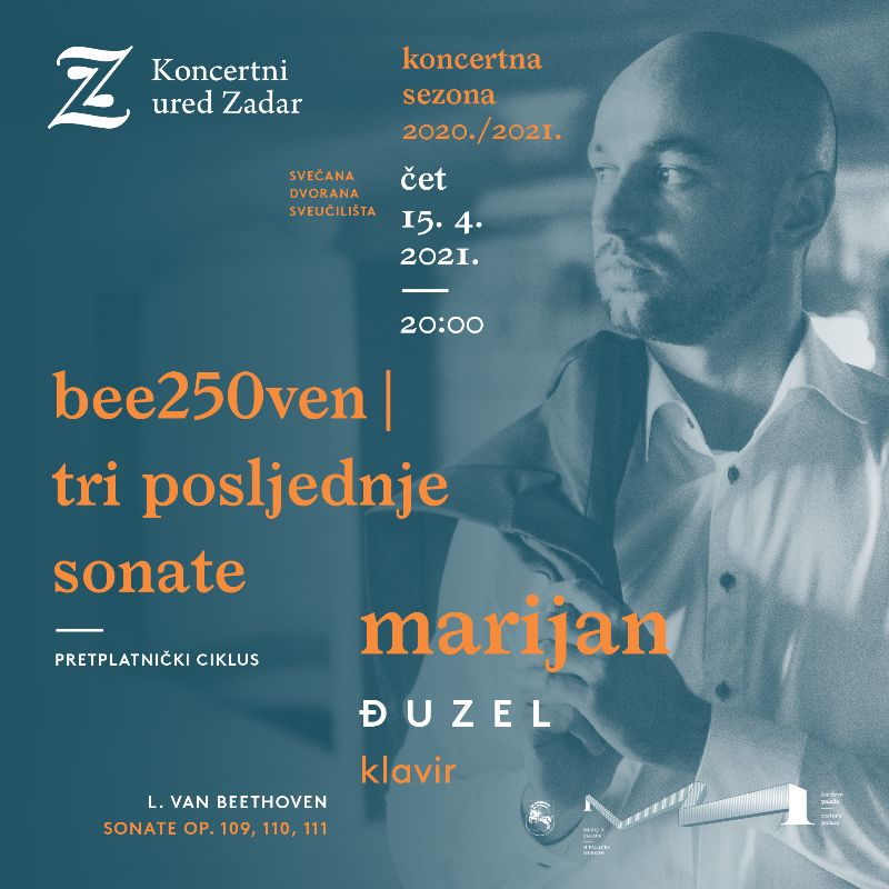 PRETPLATNIČKI CIKLUS KONCERTNOG UREDA 15. travnja na programu tri posljednje Beethovenove sonate u izvedbi Marijan Đuzel