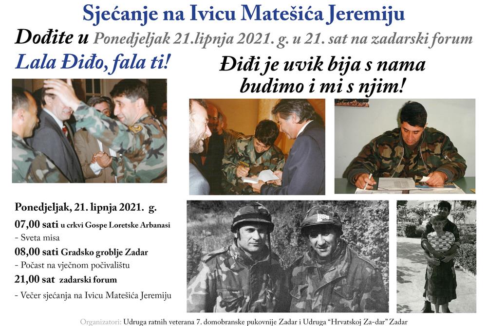DAN SJEĆANJA NA IVICU MATEŠIĆA JEREMIJU Obljetnica smrti bit će obilježena prigodnim programom
