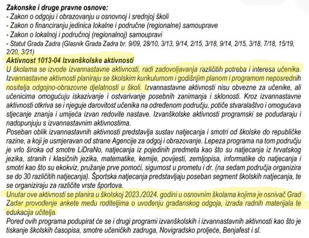 DANIJEL RADETA  Građanski odgoj u zadarskim osnovnim školama sastavni je dio proračuna za 2023.