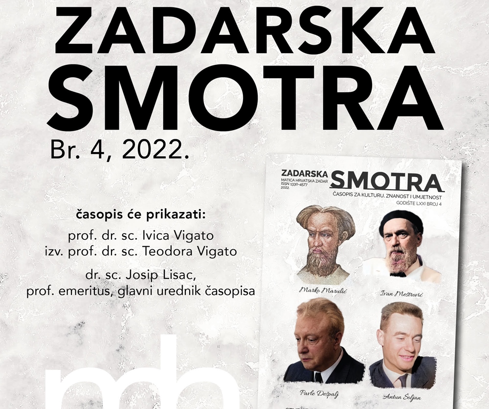 Ogranak Matice hrvatske u Zadru predstavlja novi broj časopisa "Zadarska smotra"