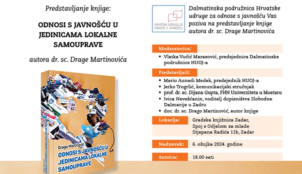 PROMCIJA KNJIGE  U srijedu 6. ožujka predstavljanje knjige „Odnosi s javnošću u jedinicama lokalne samouprave“