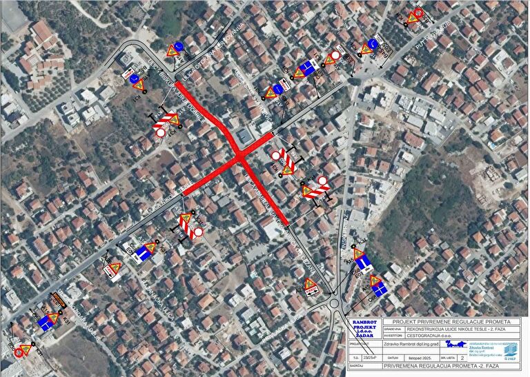 PRIVREMENA REGULACIJA PROMETA  Kreću radovi na križanju ulica Ulice Nikole Tesle, admirala Jakova Šubića od Cezana i Ulicom biskupa Jurja Dobrile